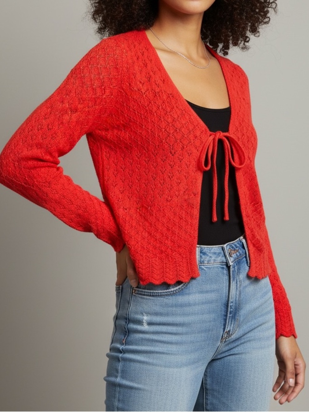 Red Tie-Front Knit Cardigan Sweater - Willow & Wind